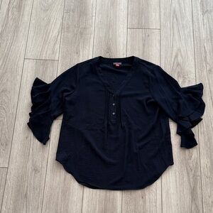 Vince Camuto Women’s Navy Blouse with Buttons and Ruffle Sleeves Medium